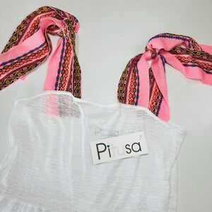 Pitusa White Maxi Jumpsuit Petite NWT Tie Shoulder Boho Beach Resort Wide Leg